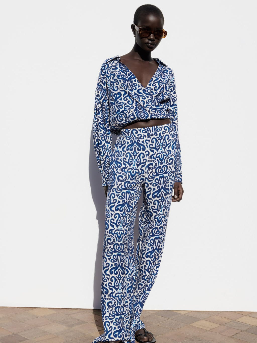 Porcelain Print Crop Top & Pants Coord Set