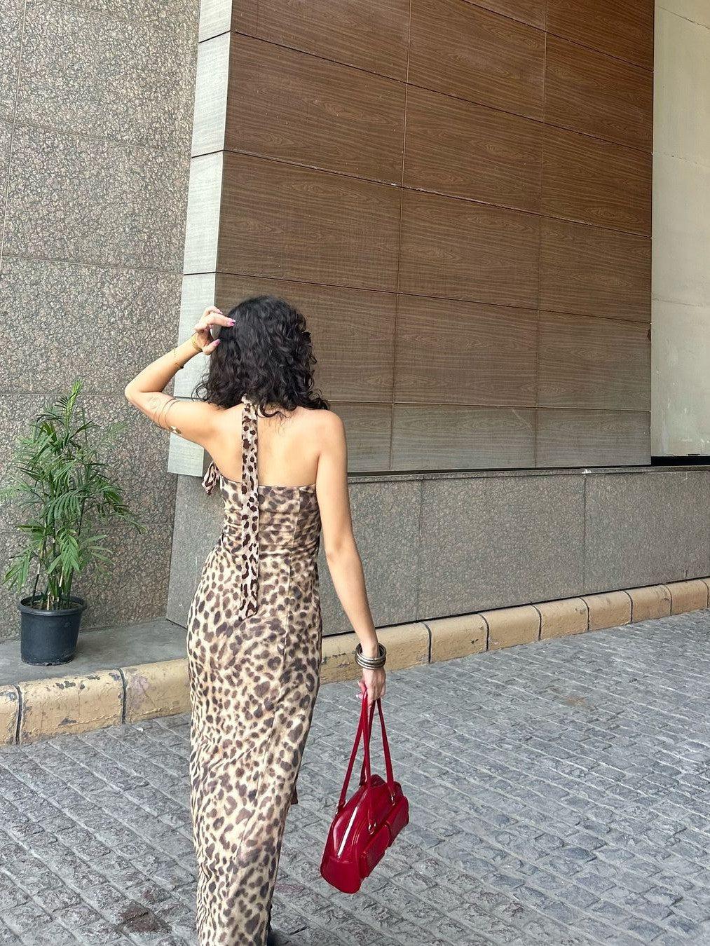 Animal Print Mesh Split Tube Dress