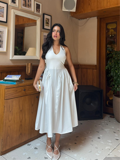 Serena Tied Halterneck Flare Midi Dress