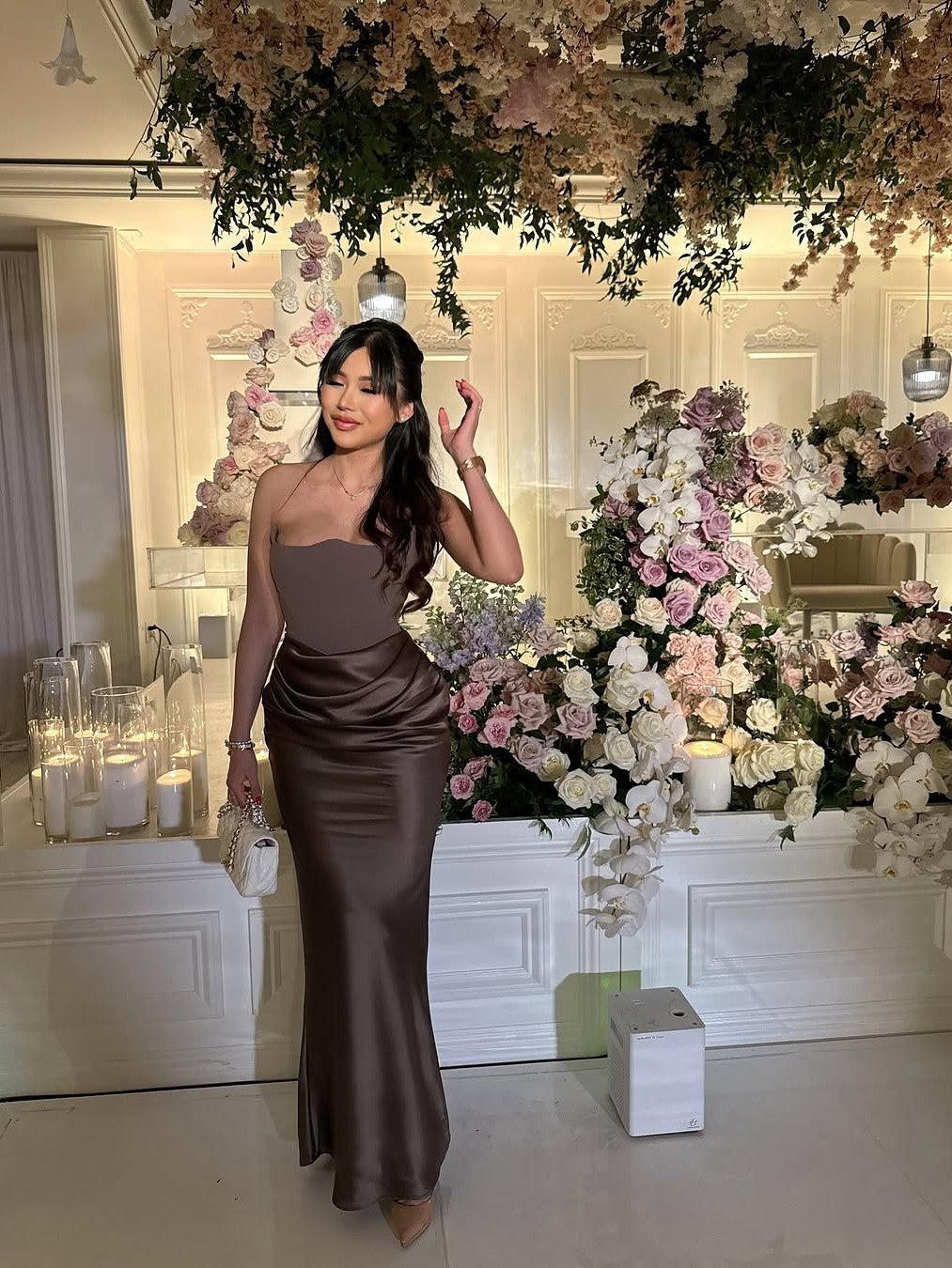 Velvet Sera Tube Corset Ruched Maxi Dress