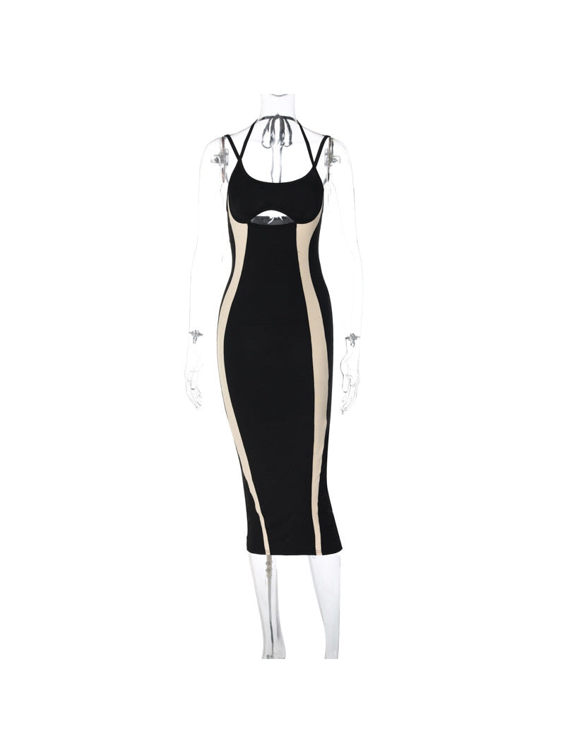 Contrast Patchwork Cutout Sling Dress