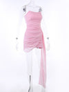 Pink Tube Top Mesh Ribbon Bodycon Dress
