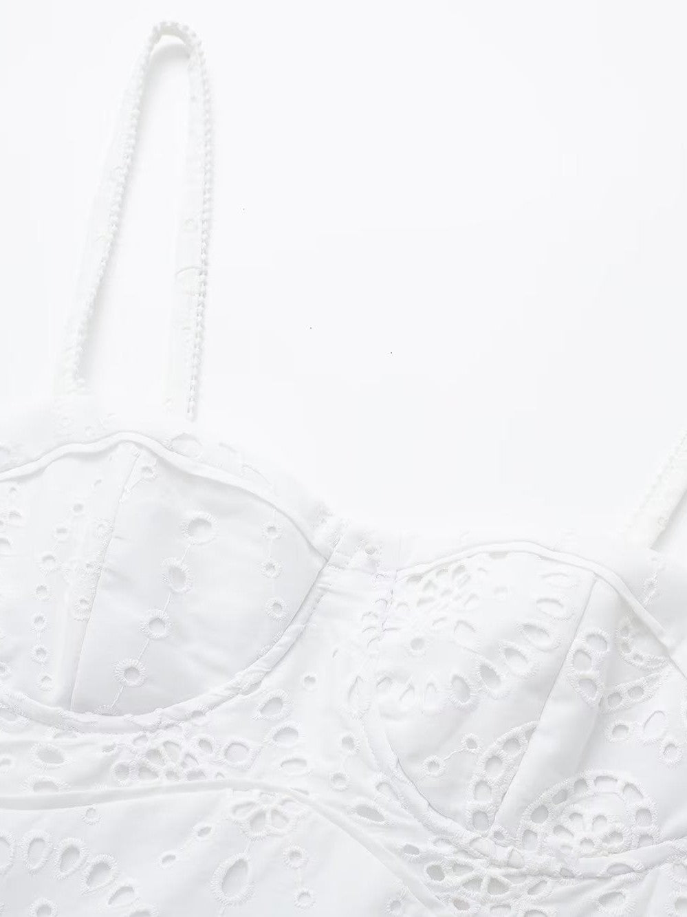 White Crochet High Waist A Line Dress