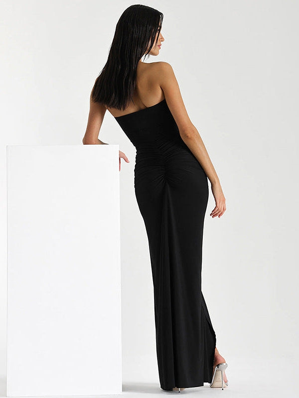 Halter Neck Tube Pleated Split Dress