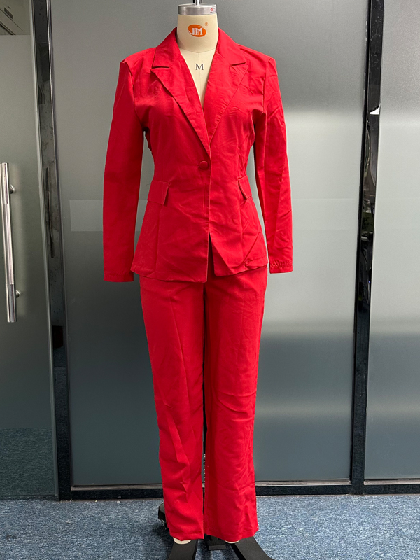 Red Blazer & Pants Coord Two Piece Set