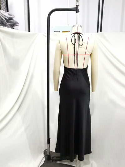 Halterneck Pleated Design Drape Dress