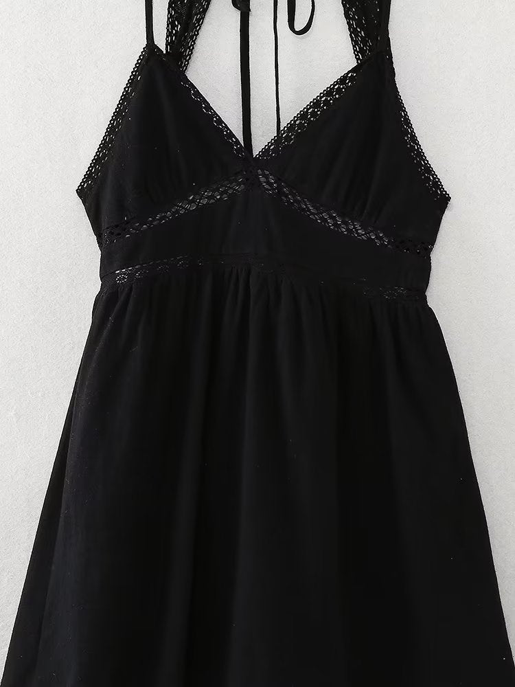 V Neck Embroidered Lace A Line Dress