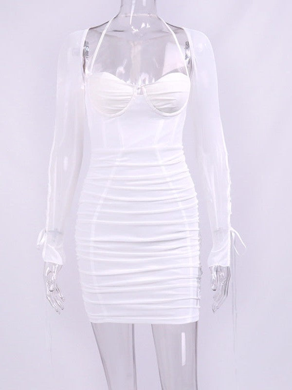 Halterneck Full Sleeve Boning Corset Hip Dress