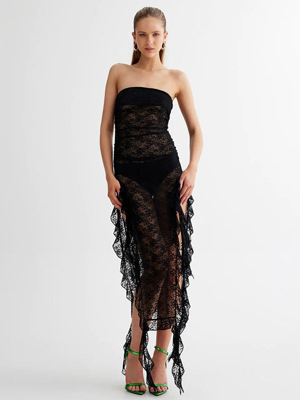 Tube Top Patchwork See Through Lace Dress