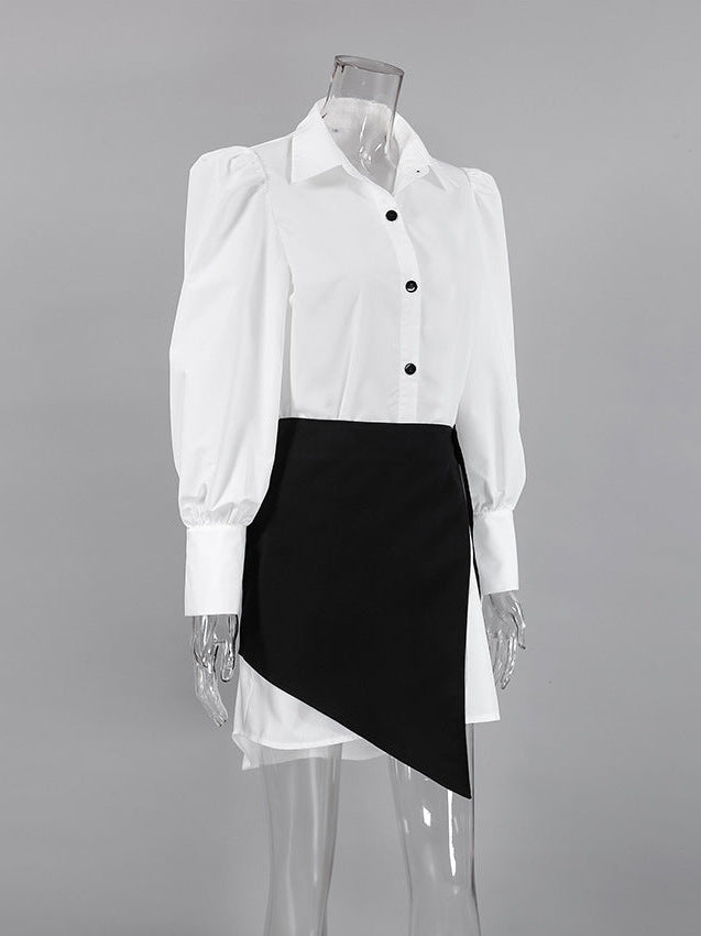 White Shirt & Irregular Asymmetric Skirt Set