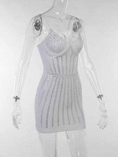 Spaghetti Strap Rhinestone Sheath Bodycon Short Dress