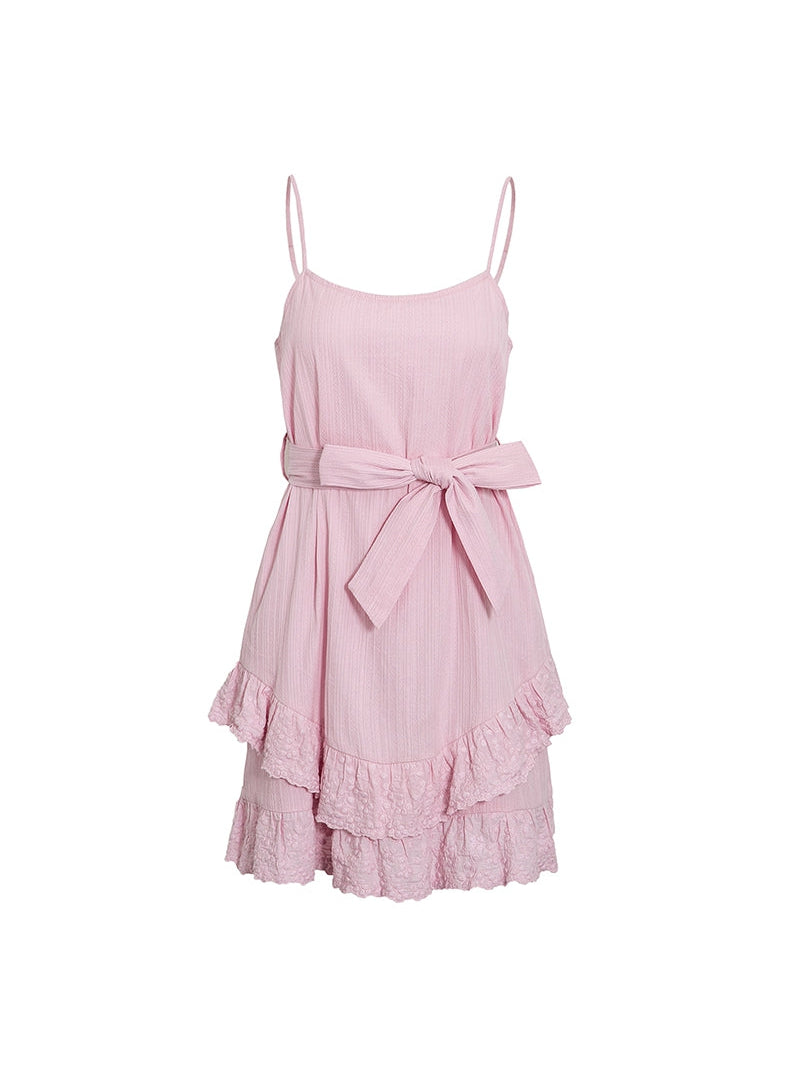Spaghetti Strap Ruffle A Line Skater Dress