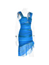 Tie & Dye V Neck Backless Frill Dress