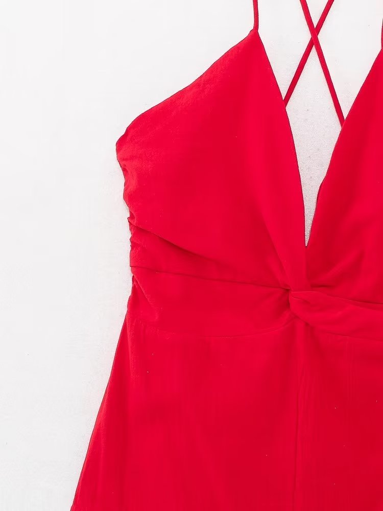 Back Honeycomb Camisole Cross Bow Tie Dress