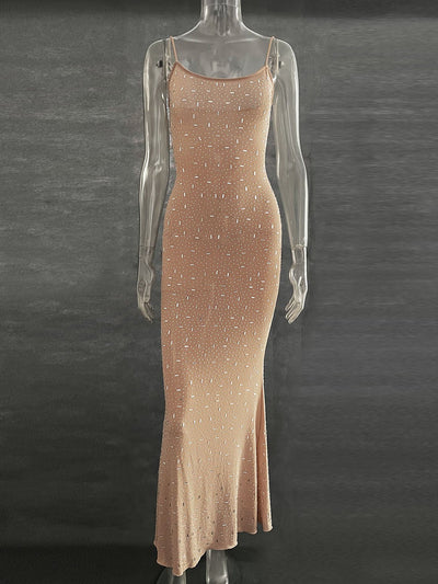 Rhinestone Sling Mermaid Maxi Dress