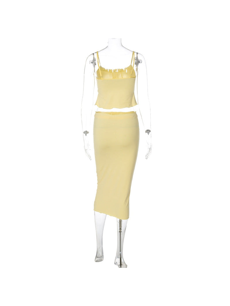 Yellow Cami Boning Top & Skirt Coord Set