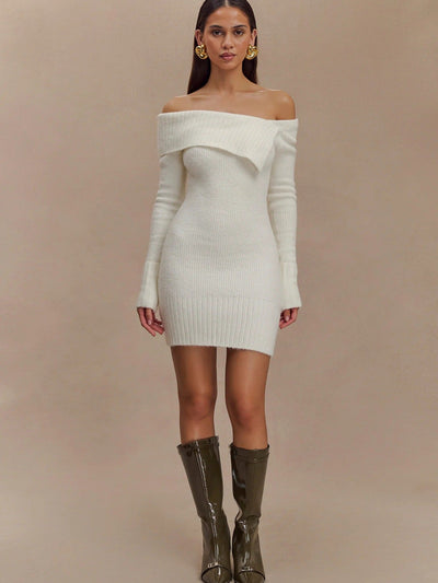 Off Shoulder Knitted Short Bodycon Dress