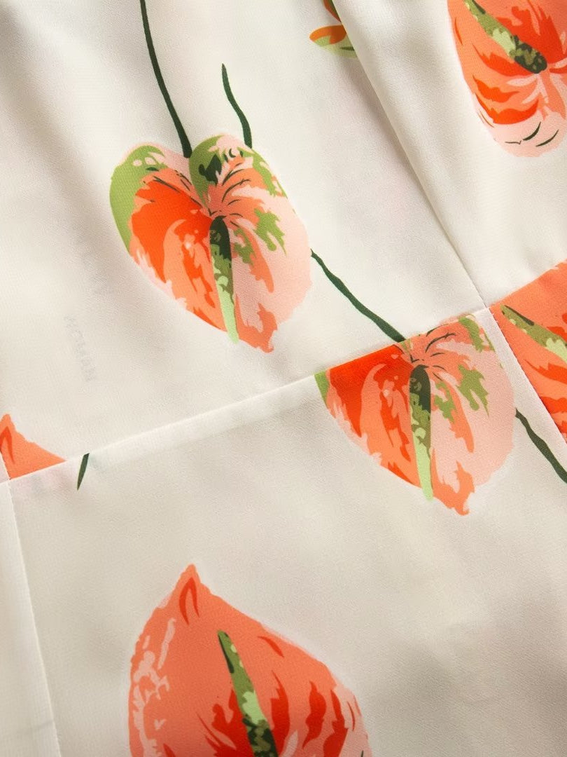 Pastoral Print High Slit Strap Dress