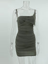 Asymmetric Pleated Corset Sheath Dress