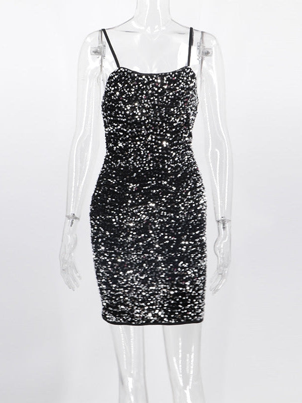 Spaghetti Strap Sequins Short Dress