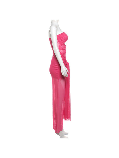 See through Tied Tube Cutout Drapped Maxi Dress