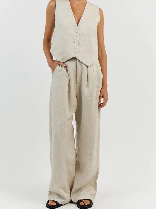 Waist Coat Vest & Wide Leg Pants Coord Set