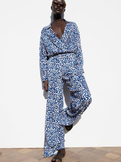 Porcelain Print Crop Top & Pants Coord Set