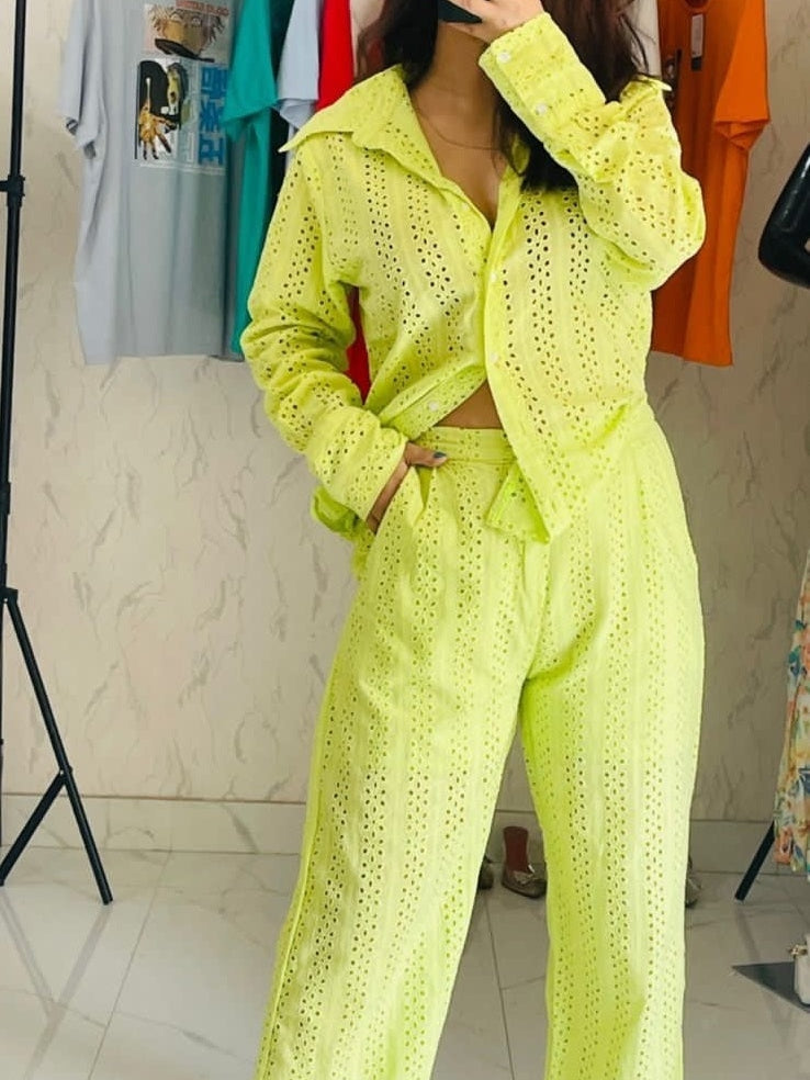 Chikan Shirt Top & Pants Coord Set