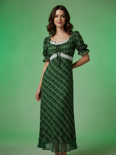 Puff Sleeve U Neck Lace Dress