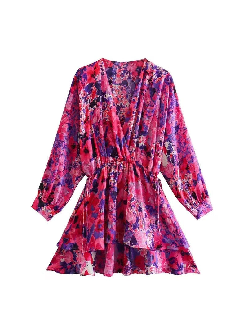 Pink Floral Print Short Dress