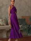Halterneck Pleated Hollow out Purple Dress