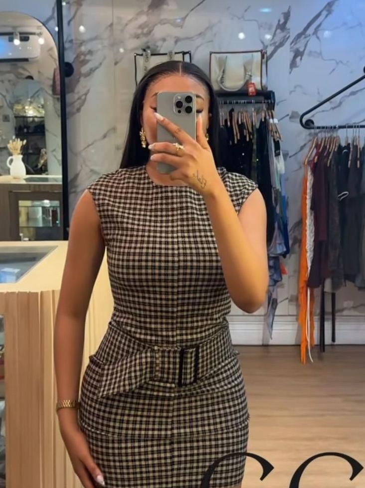 Striped/ Plain/ Chequered Print Short Belt Sleeveless Dress