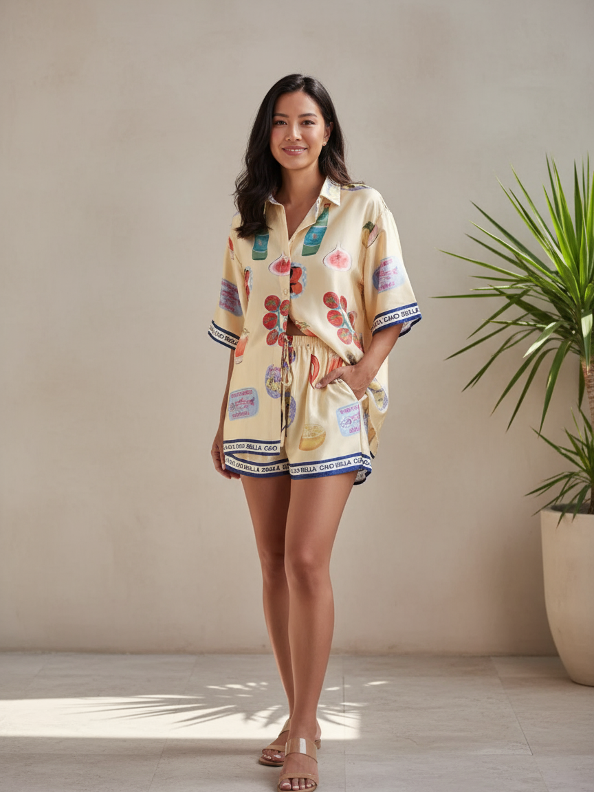 Bella Print Oversized Shirt & Shorts Coord Set