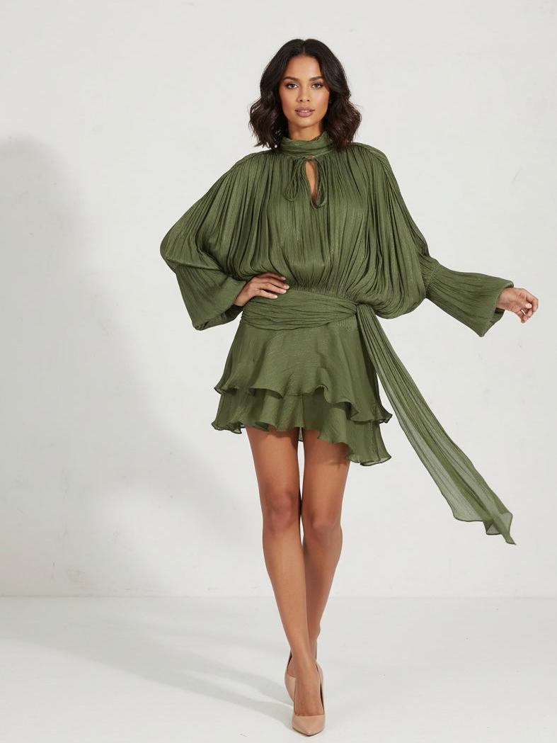 Lyla Bell Sleeve Ruffle Tail Dress with Shorts Coord Set