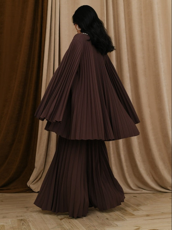 Pearl Koticim Bralette with Cape & Pants 3 Piece Set-Brown