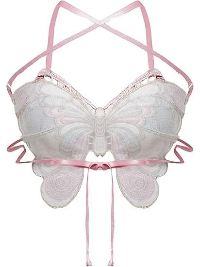 Embroidered Butterfly Backless Top