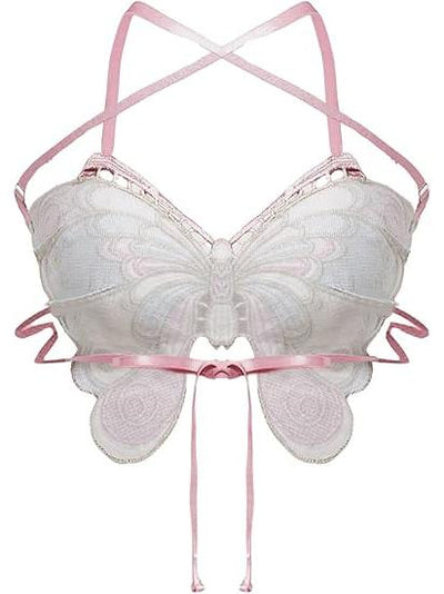 Embroidered Butterfly Backless Top