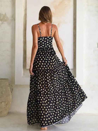 White Dot Cut-Out Swimsuit & Sheer Maxi Skirt Set