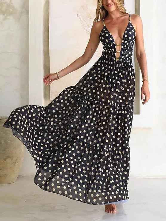White Dot Cut-Out Swimsuit & Sheer Maxi Skirt Set