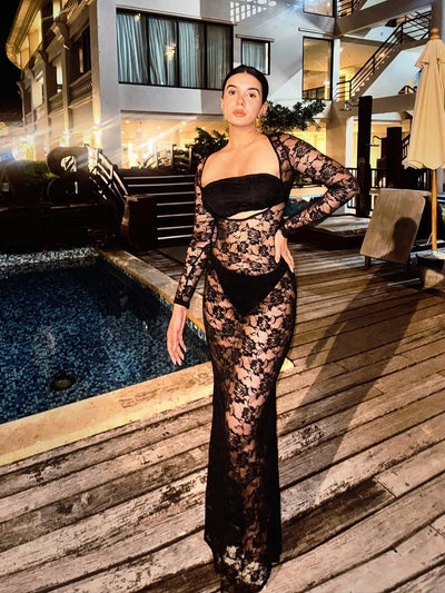 See Through Cutout Lace Maxi Dress