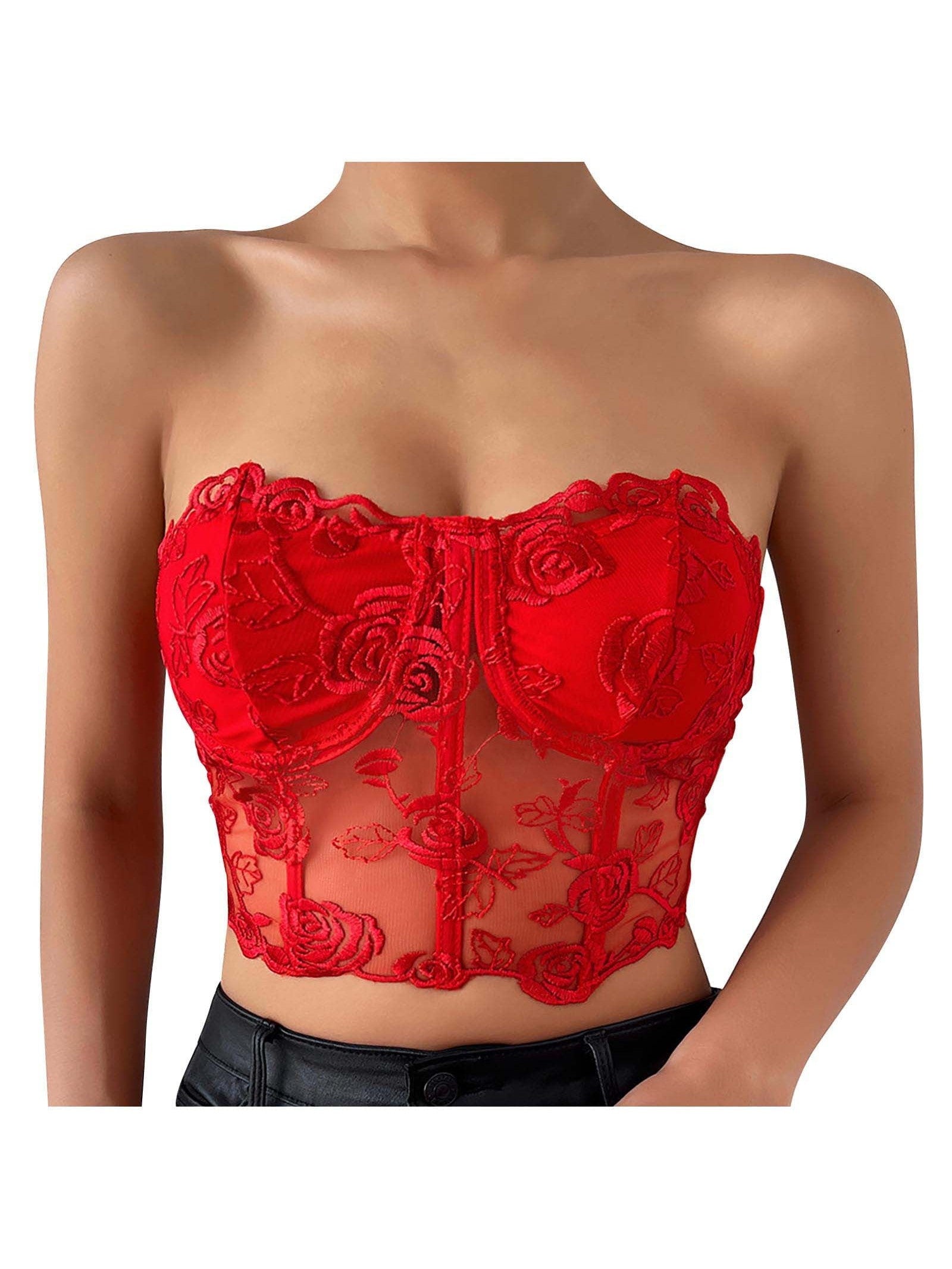 Rose Lace Corset Tube Top