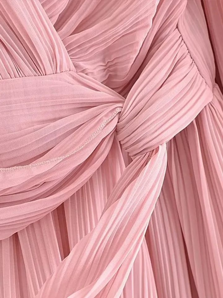 Lantern Sleeve Pleated A Line Dress