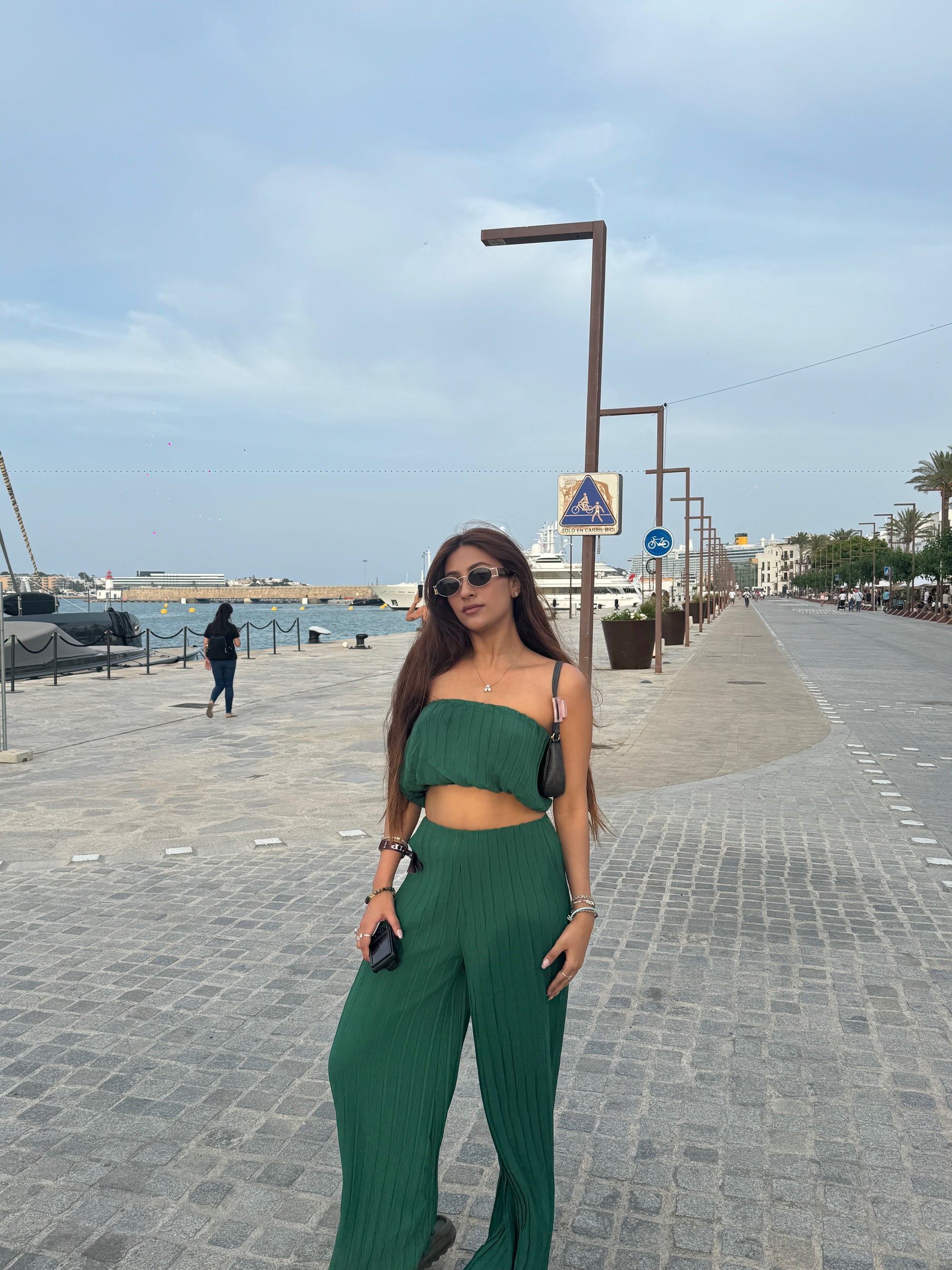 Pleated Tube Top & Wide Leg Pant Coord Set