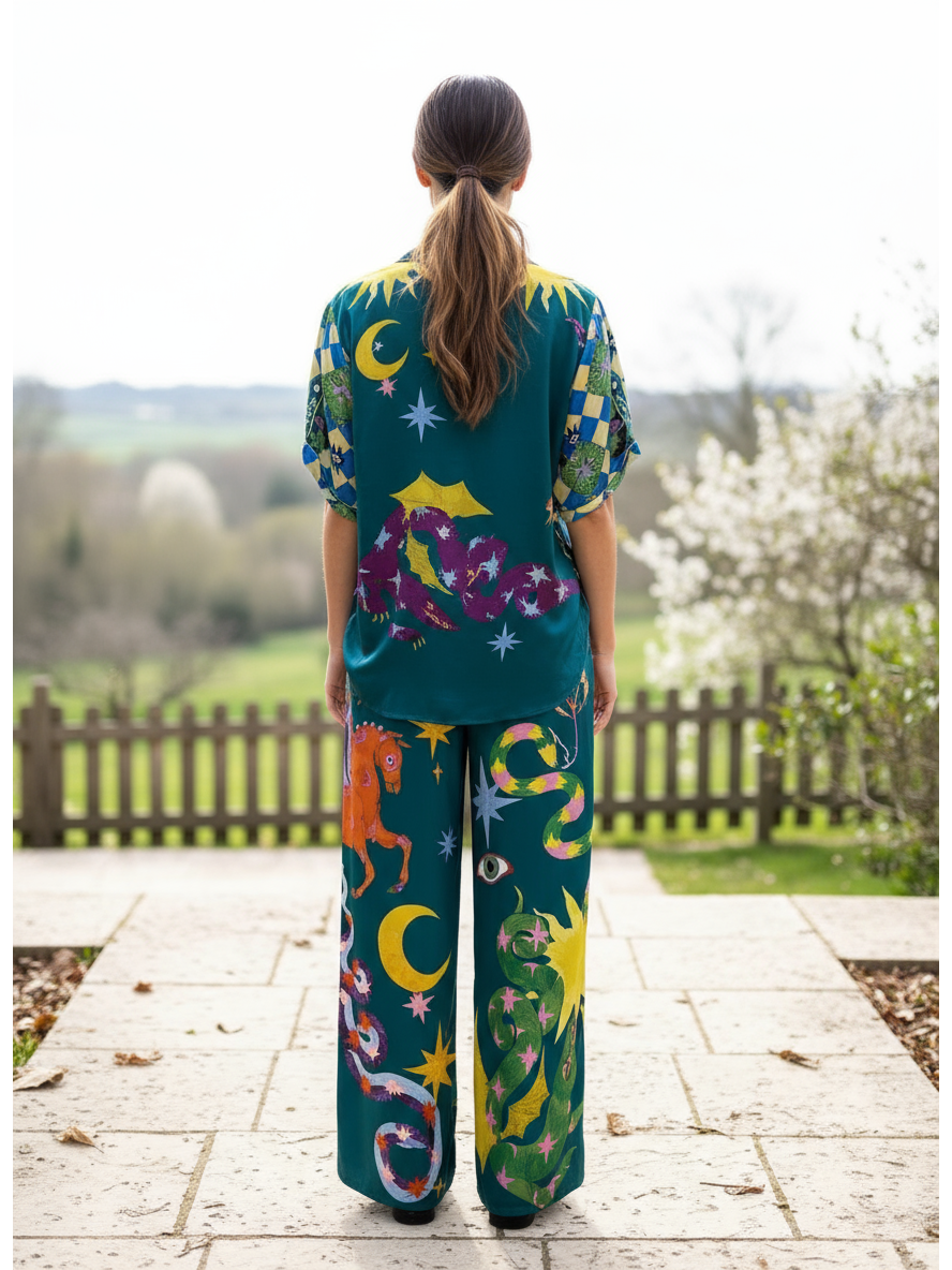 Oversized Fit Abstract Print Shirt & Pants Coord Set