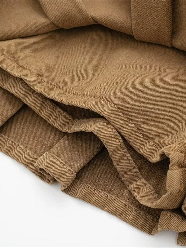 Khaki Denim Low Rise Pleated Skort