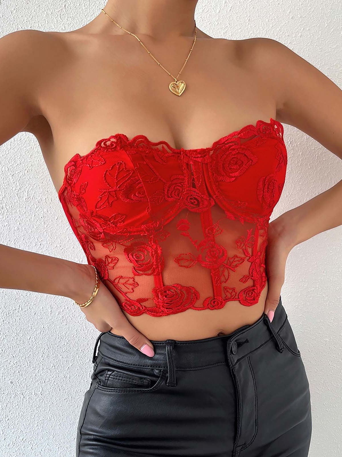 Rose Lace Corset Tube Top
