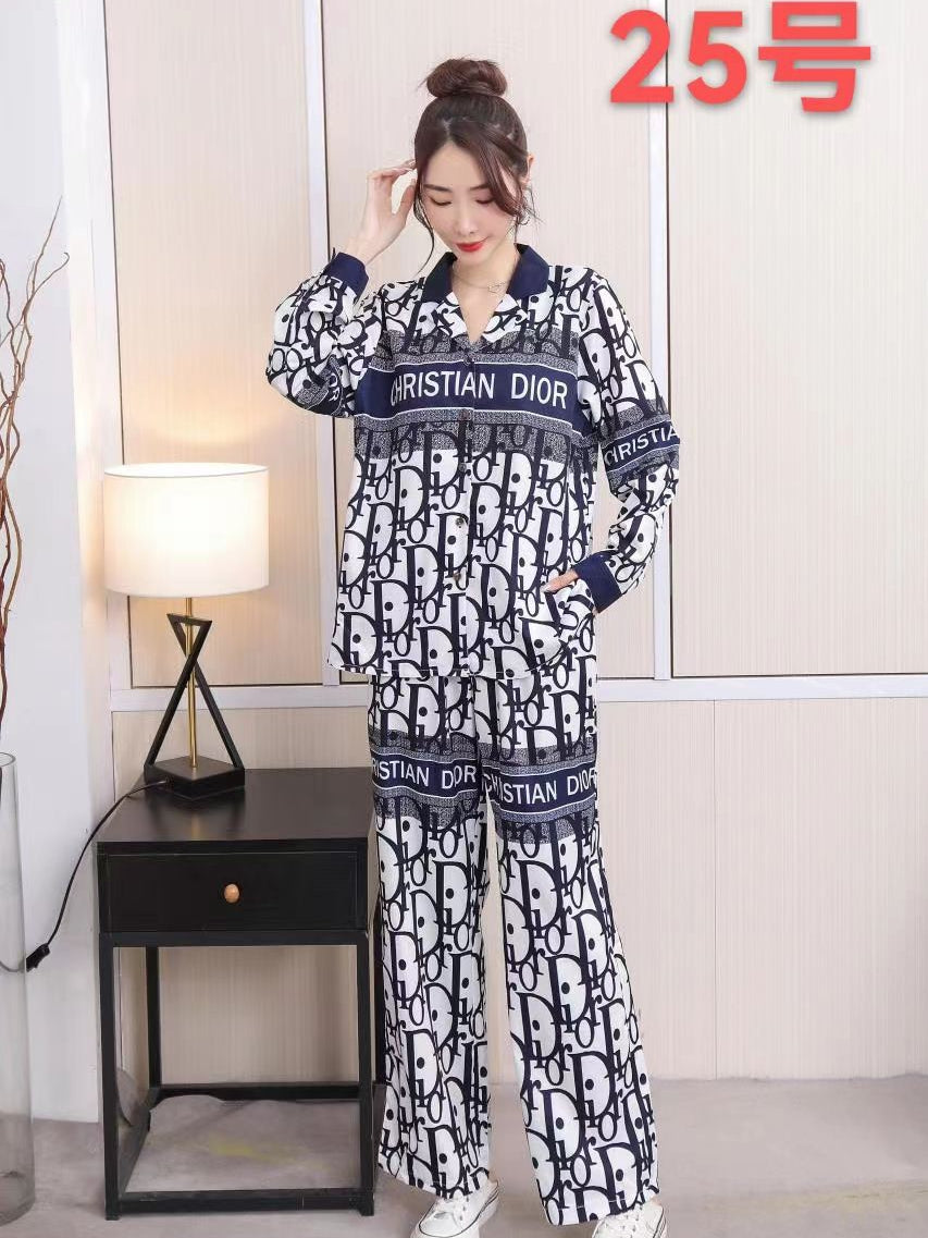 Print C D Shirt & Wide Leg Pants Coord Set
