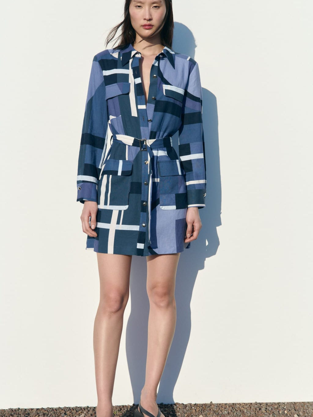 Colorblock Printed Dress with Pockets & belt