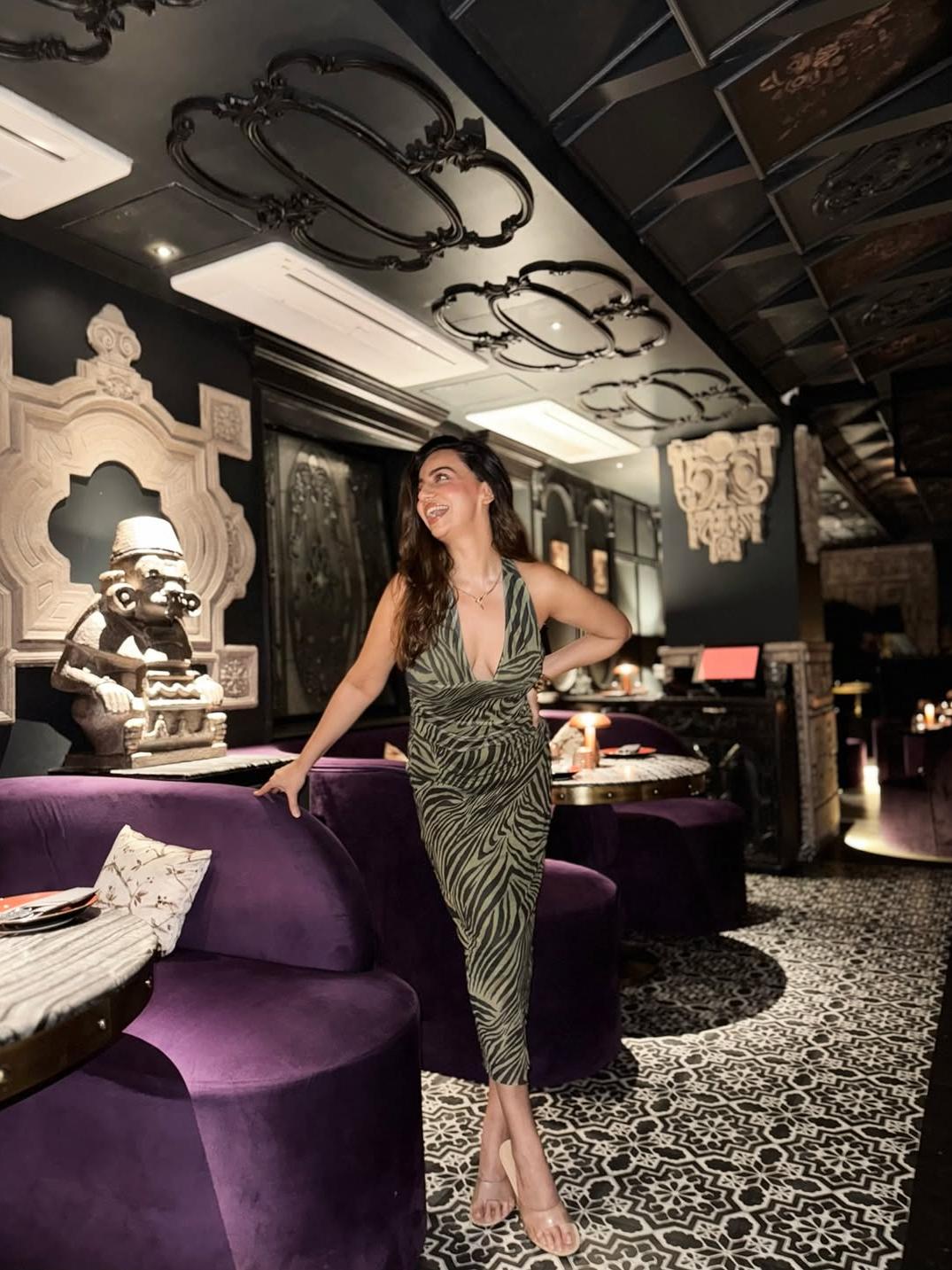 Animal Print Halterneck Backless Ruched Dress