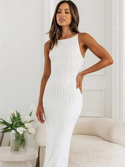 Black & White Jacquard Print Backless Maxi Dress